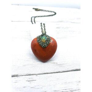 Red jasper and opal crystal encrusted necklace handmade